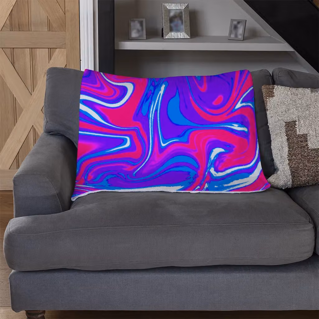 Benjamin Tate Design Pink and Blue Geometric Marble Fleece Blanket, W/D/H: 120 x 150 cm – 2