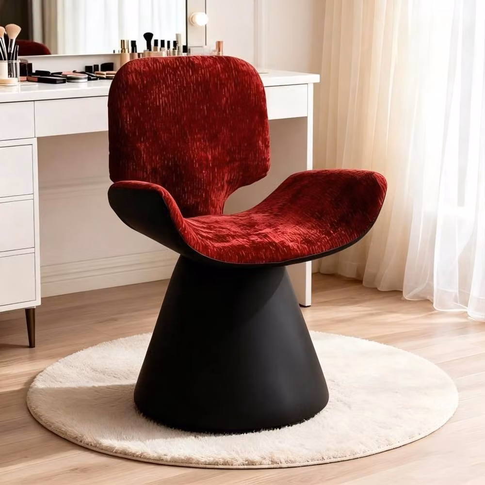 STILVORA Swivel Dressing Stool in Black and Red Velvet Fabric – 2