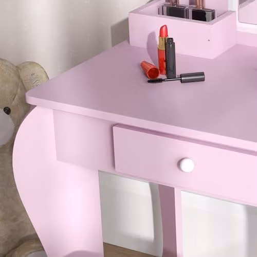 ZONEKIZ Kids Dressing Table with Mirror and Stool, Pink, W/D/H: 86.0 x 36.0 x 36.0 cm – 3