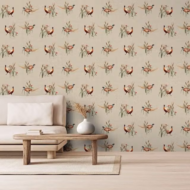 Arthouse Pheasant Meadow Watercolour Effect Wallpaper in Beige