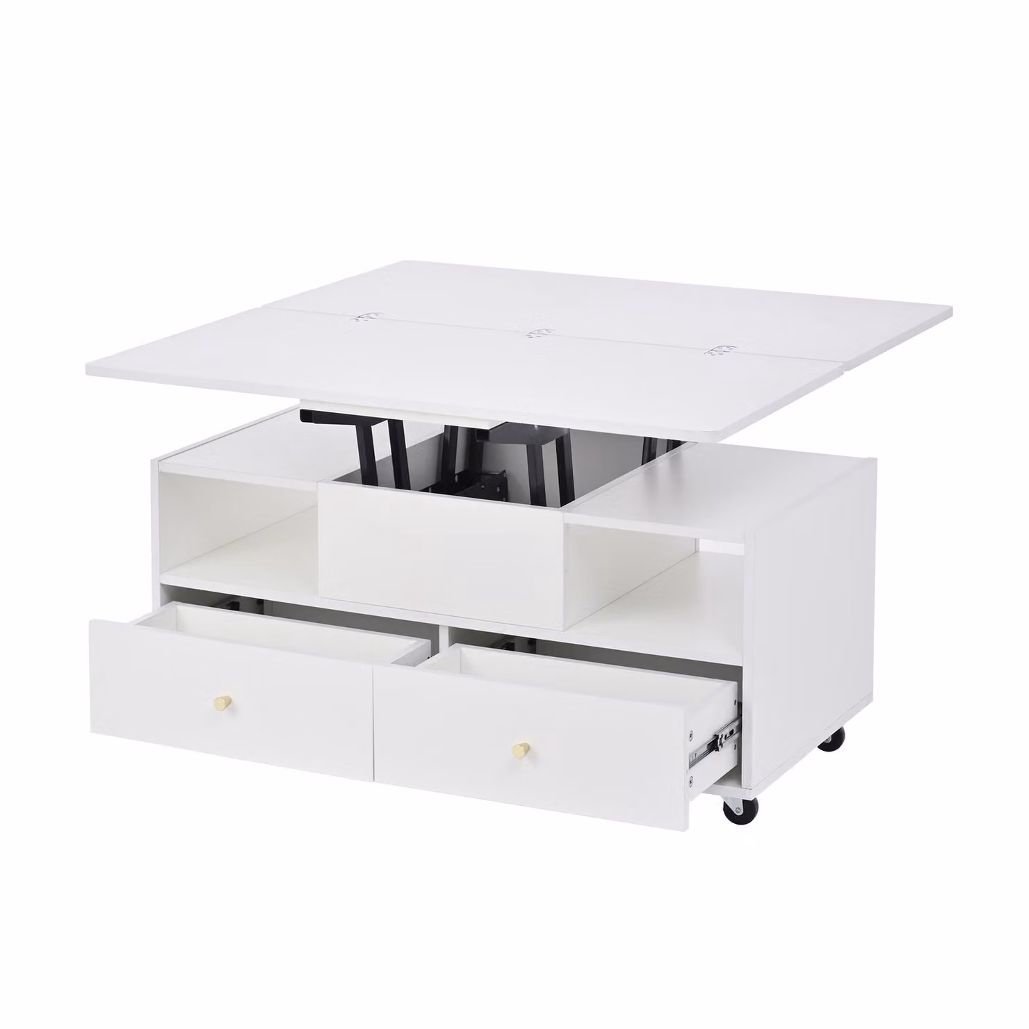 Aosom UK Extendable Lift-Top Coffee Table with 2 Lift-Up Tabletops and 4 Drawers, White, W: 100 cm, D: 50 cm, H: 47.5 cm – 2
