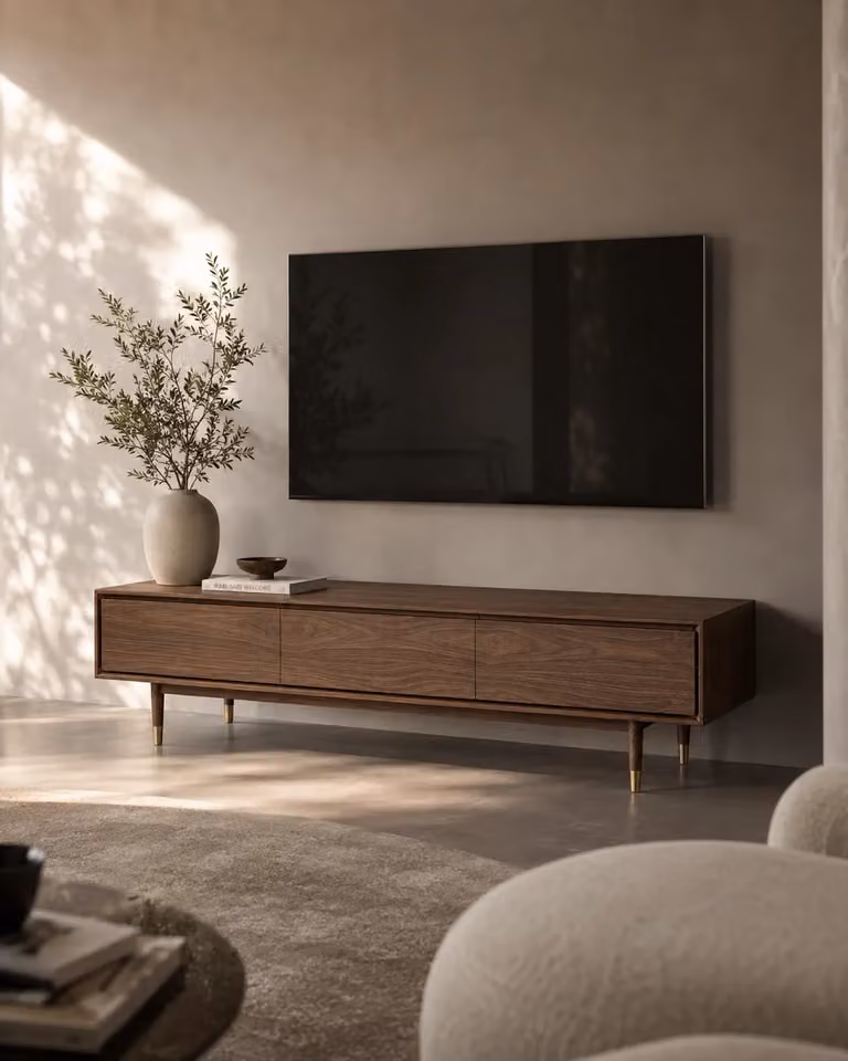 Tommy Franks Antler Mid-Century Walnut Wood TV Unit in Brown, W: 180.0 cm, D: 45.0 cm, H: 45.0 cm