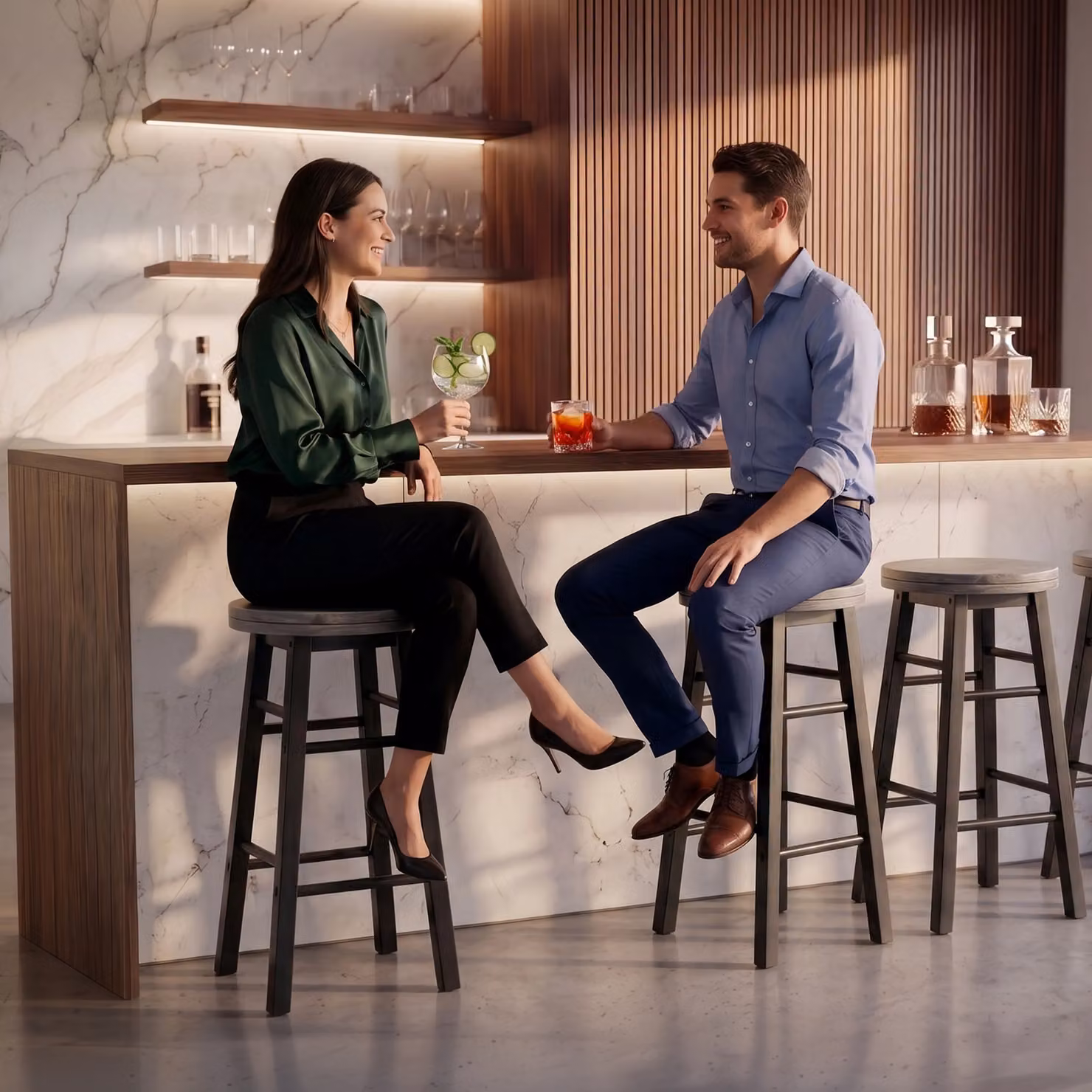 Home Discount Chef Vida Set of 2 Black Wooden Revolving Bar Stools for Kitchen and Dining Rooms – 7