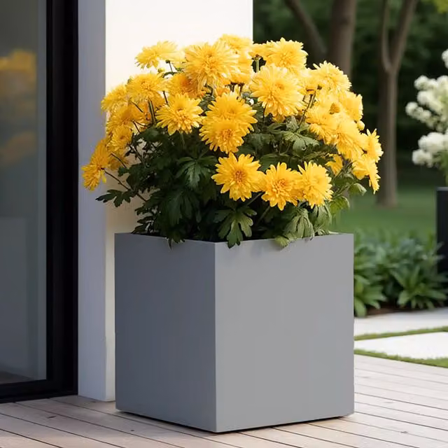 Idealist Set of 2 Square Ceramic and Stone Garden Planters, Grey