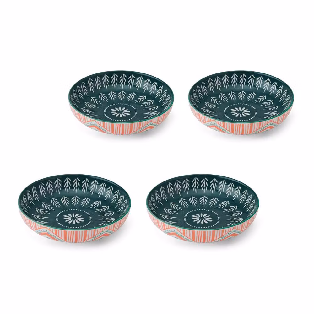 Mikasa Set of 4 Red Folk Pattern Stoneware Round Pasta Bowls, 900ml – 2
