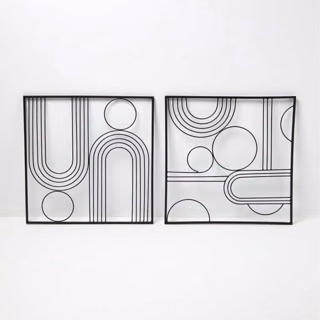 Homescapes Abstract Geometric Metal Wall Art in Black