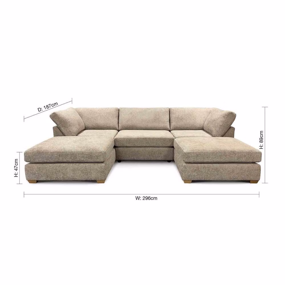 Furnishings For Less UK Kenzo U-Shaped 4-5 Seater Chenille Fabric Sofa in Beige – 2
