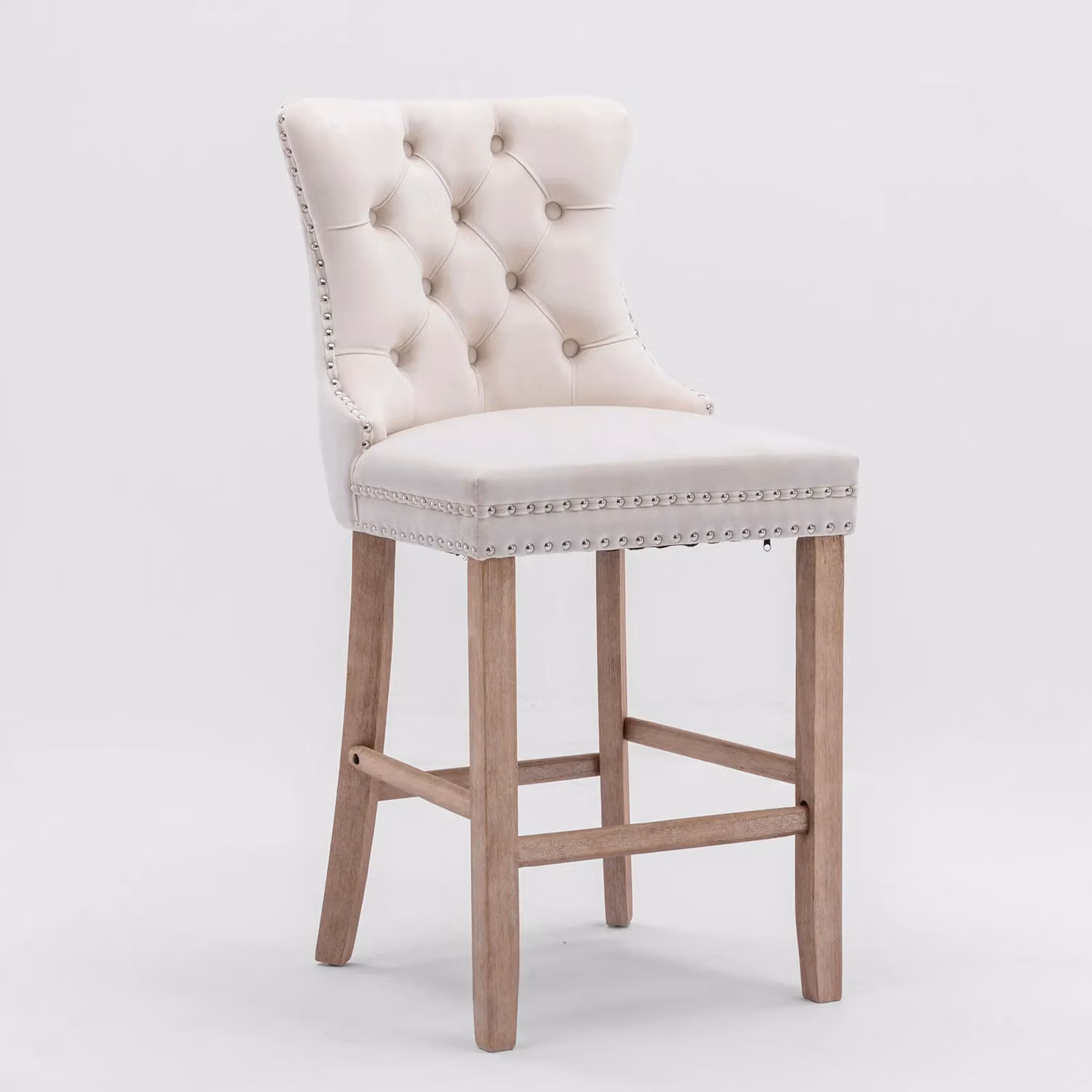 HomeTouch Set of 2 Velvet Upholstered Bar Stools in Beige – 2