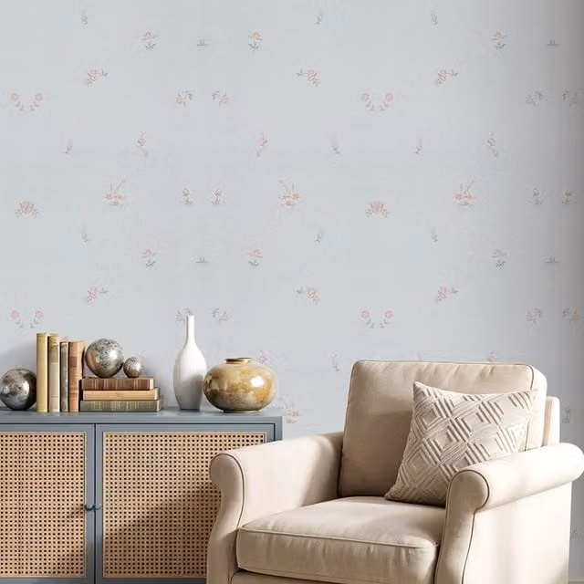 Lifeideas 3D Embossed Non-Woven Floral Botanical Wallpaper in Mint Blue