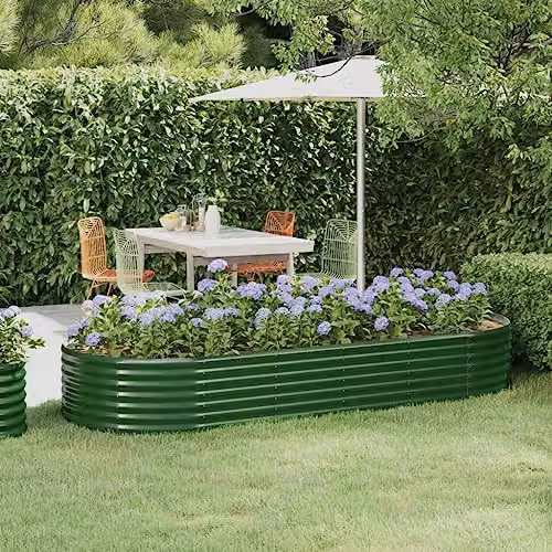vidaXL Green Galvanised Steel Garden Raised Bed W: 249 cm, D: 100 cm, H: 36 cm – 2