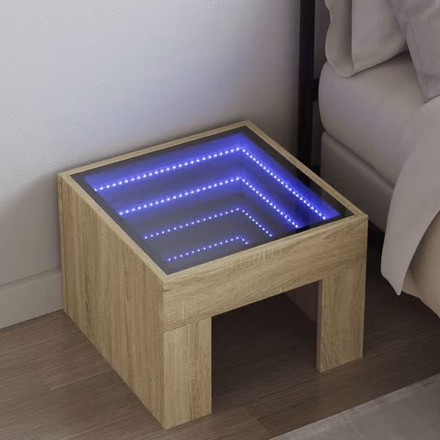 Berkfield Home Infinity LED Bedside Table in Sonoma Oak Brown, W/D/H: 40 x 40 x 30 cm