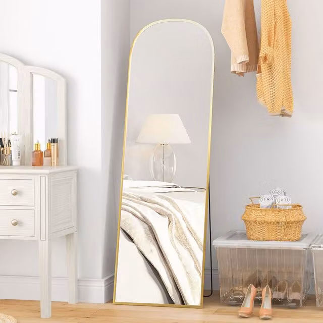 HOMCOM Full Length Rectangular Mirror with Gold Metal Frame, H 162 cm x W 50 cm x D 3.5 cm – 1