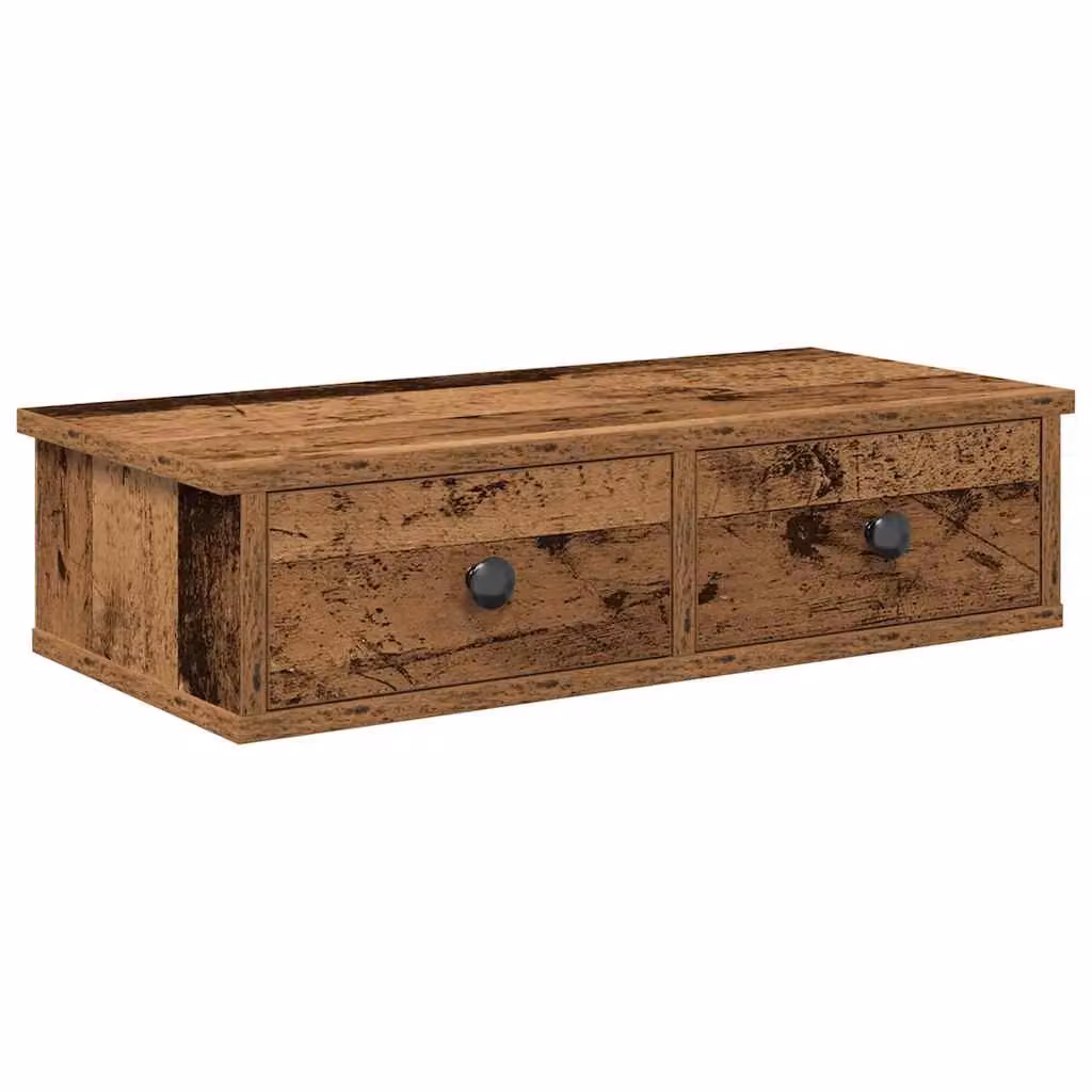 Berkfield Home Wall Shelf with Drawers in Old Wood Brown, W/D/H: 60 x 25 x 15 cm – 2