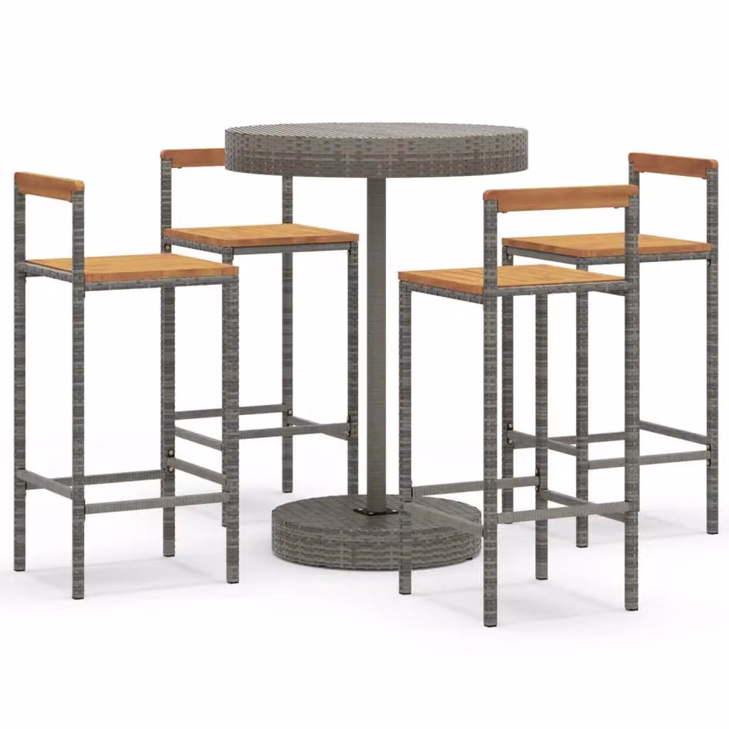 Berkfield Home 5 Piece Grey Poly Rattan and Solid Acacia Wood Garden Bar Set – 2