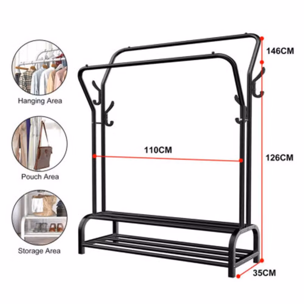 NESTLUNE Black Heavy Duty Double Clothes Rail with Matt Metal Finish, W: 146.0 cm, H: 110.0 cm – 2