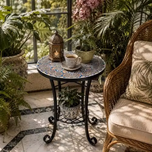 SHATCHI Cairo Mosaic Side Table and Plant Stand with Shelf, Multicolour, W/D/H: 35 x 35 x 54 cm – 6