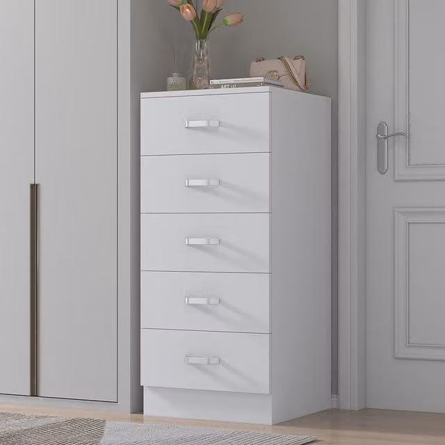 FWStyle Modern 5 Drawer Chest of Drawers with Matt Finish in White