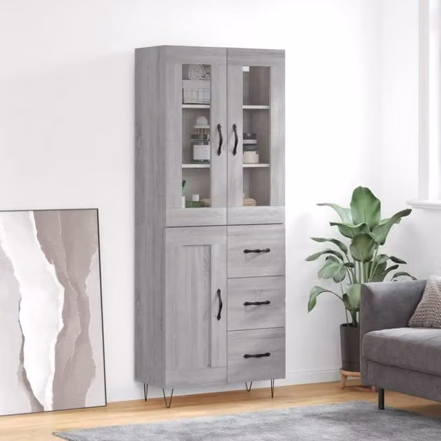 Berkfield Home Grey Sonoma Modern Highboard with Internal Shelves, W/D/H: 69.5 x 34 x 180 cm