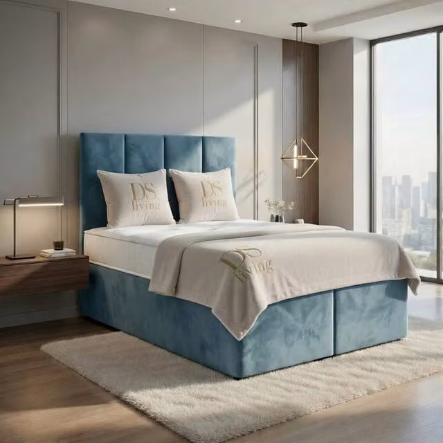 DS Living Harmony Upholstered Velvet Ottoman Bed in Blue, W/D/H: 90 x 200 cm – 1