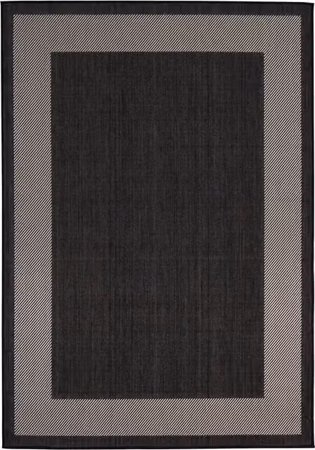 Ecology Collection Bordered Outdoor Rug in Black and Multicolour, Rectangular, Width: 200 cm