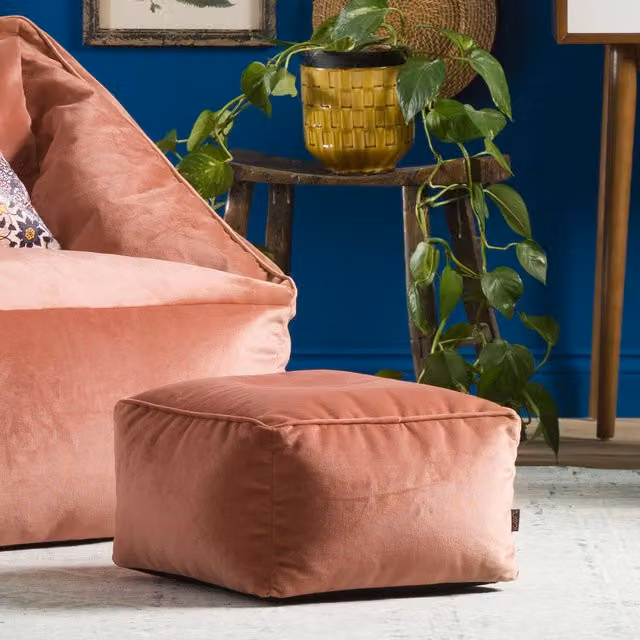 ICON Amara Square Velvet Bean Bag Footstool in Pink – 1