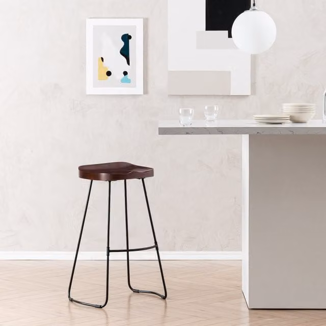 MH London Rombass Saddle Seat Kitchen Bar Stools in Walnut and Black