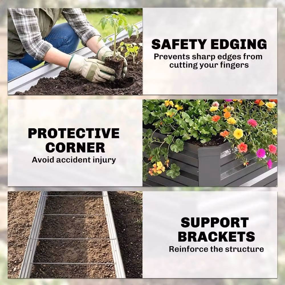 FLAVORA Galvanised Steel Raised Bed for Ornamental Gardens in Anthracite Grey, W/D/H: 60 x 57 x 30 cm – 5