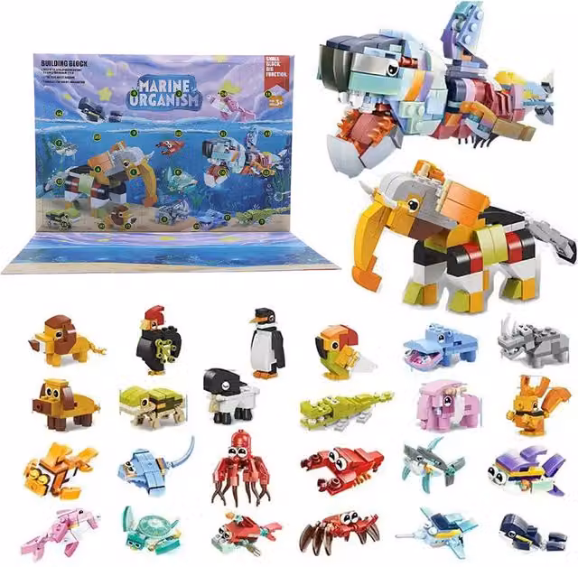 Kidkid Marine Advent Calendar Building Block Blind Box with Mini Bricks, Blue and Multicolour