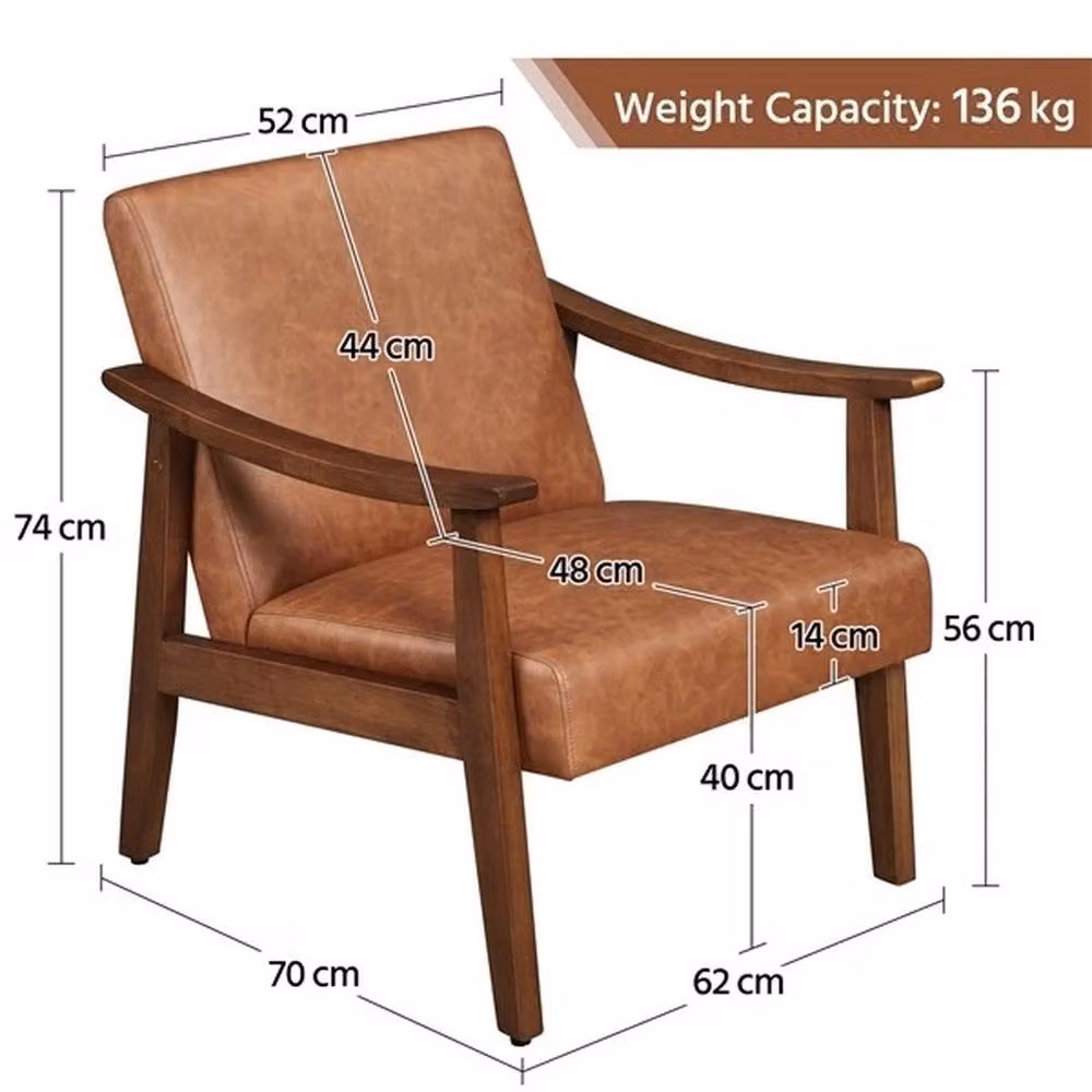 EONLION Mid-Century Faux Leather Upholstered Accent Chair in Brown – 2