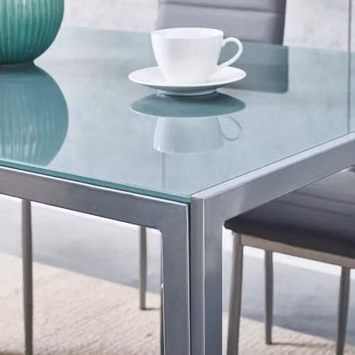 KOSY KOALA Grey Glass Dining Table Set with 6 Grey Faux Leather Chairs – 2
