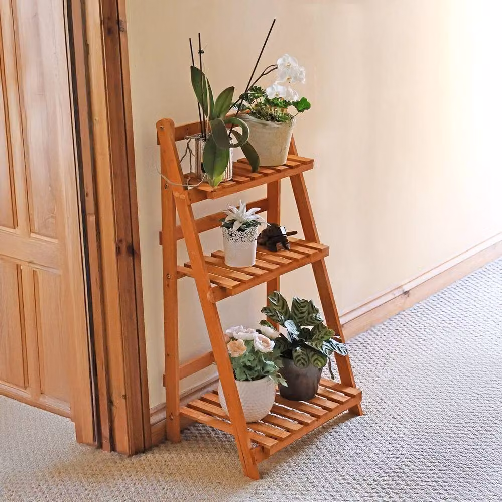 FORGEVIO Wooden Foldable Plant Pot Rack in Brown and Beige – 6