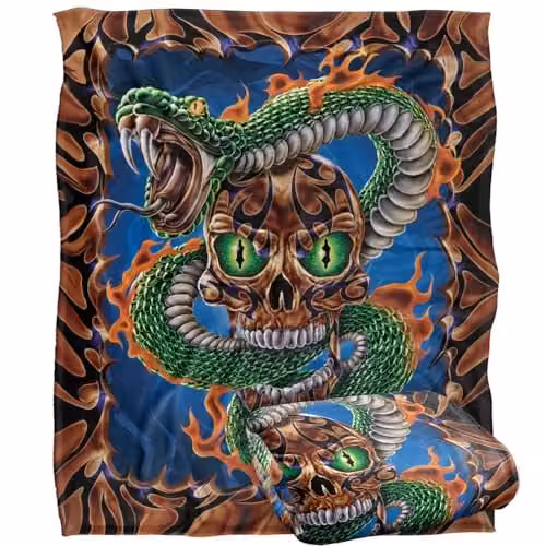 JQ Licensing James Piazza Flaming Snake Skull Super Soft Fleece Throw Blanket in White, W/D/H: 152 x 127 cm