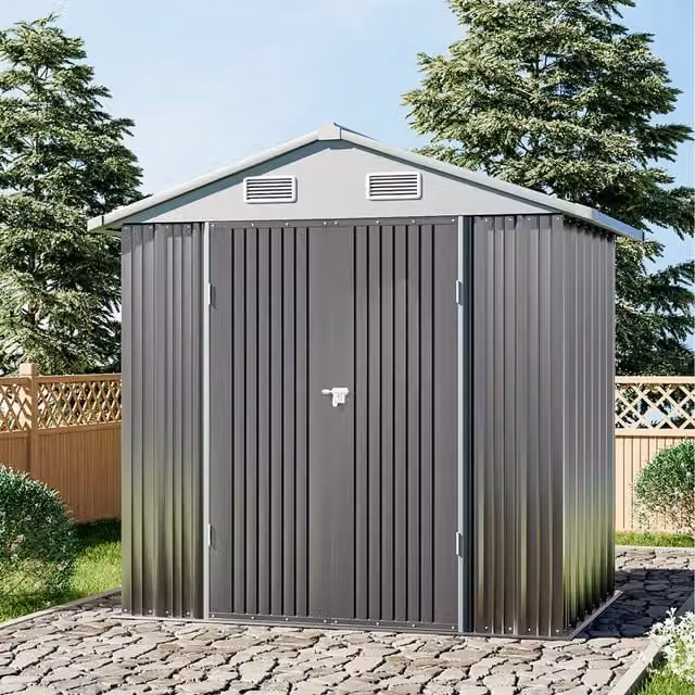 Livingandhome Metal Lockable Garden Storage Shed in Grey, W/D/H: 200 x 124 x 188.2 cm