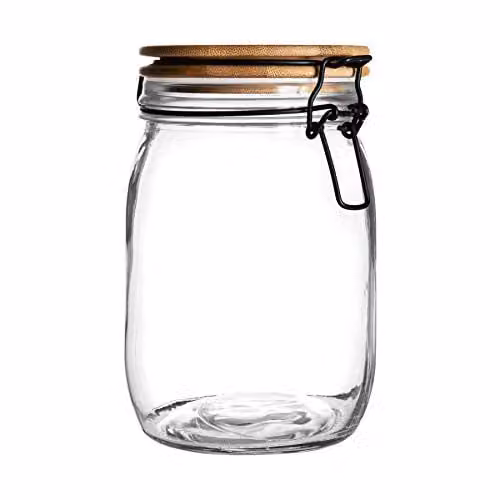 Argon Tableware Glass Storage Jar with Airtight Wooden Clip Lid, 1 l, White and Transparent – 1