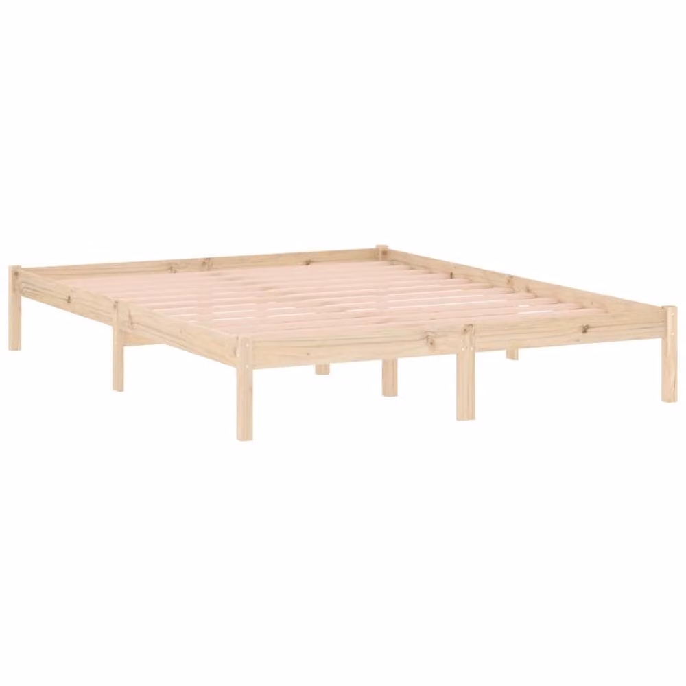 Berkfield Home Solid Wood Pine Queen Bed Frame in Beige, W/D/H: 152 x 203 x 31 cm – 3