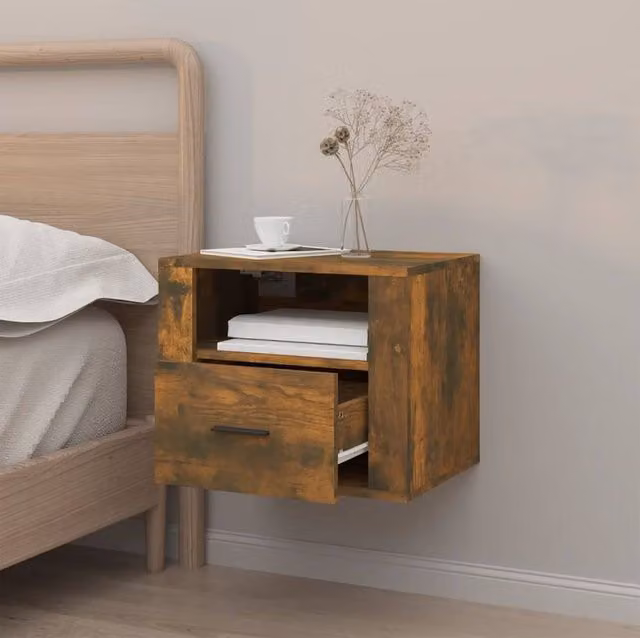 Berkfield Home Elegant Wall-mounted Bedside Cabinet in Smoked Oak Brown, W: 50 cm, D: 36 cm, H: 40 cm – 1