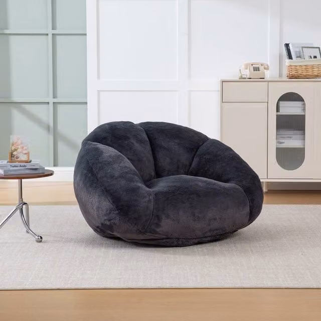 Direct Wicker Shell-Shaped Bean Bag Chair in Black with Removable Cover