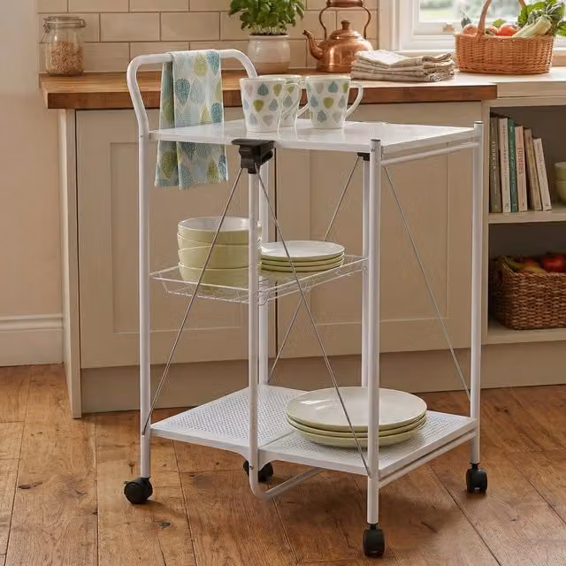 Premier Housewares White Rectangular Folding Kitchen Trolley with Castors – 6