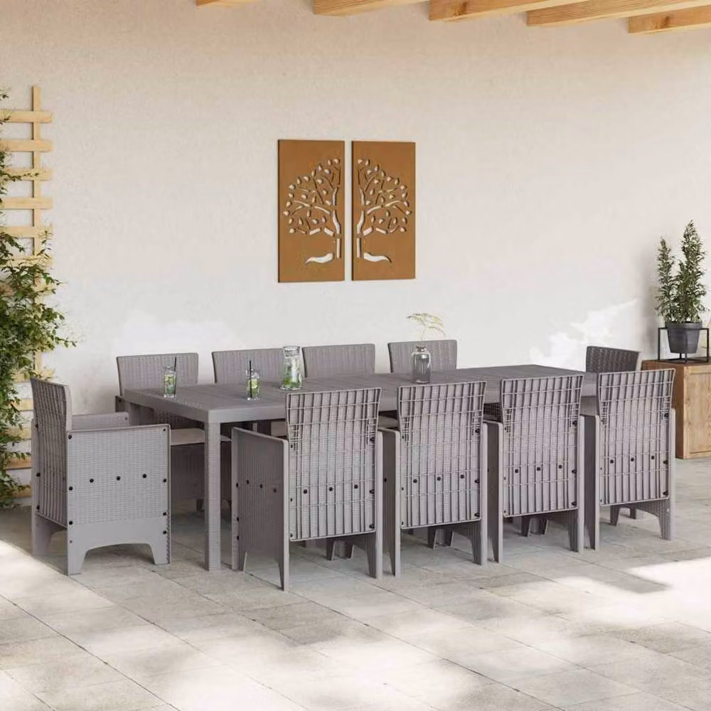 Berkfield Home 11 Piece Garden Dining Set with Light Grey Cushions and Poly Rattan – 2