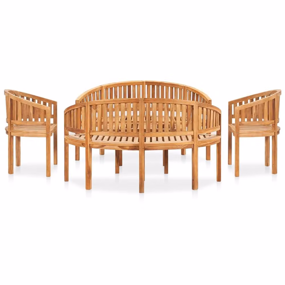 Berkfield Home 5 Piece Banana Garden Lounge Set in Brown Solid Teak Wood – 2