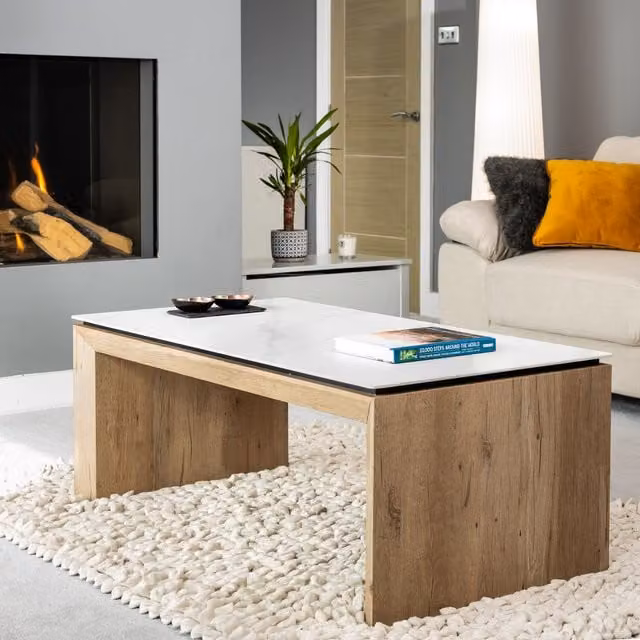 Artemis Home Lucerne Modern Rectangular Ceramic Stone Coffee Table in Grey and White