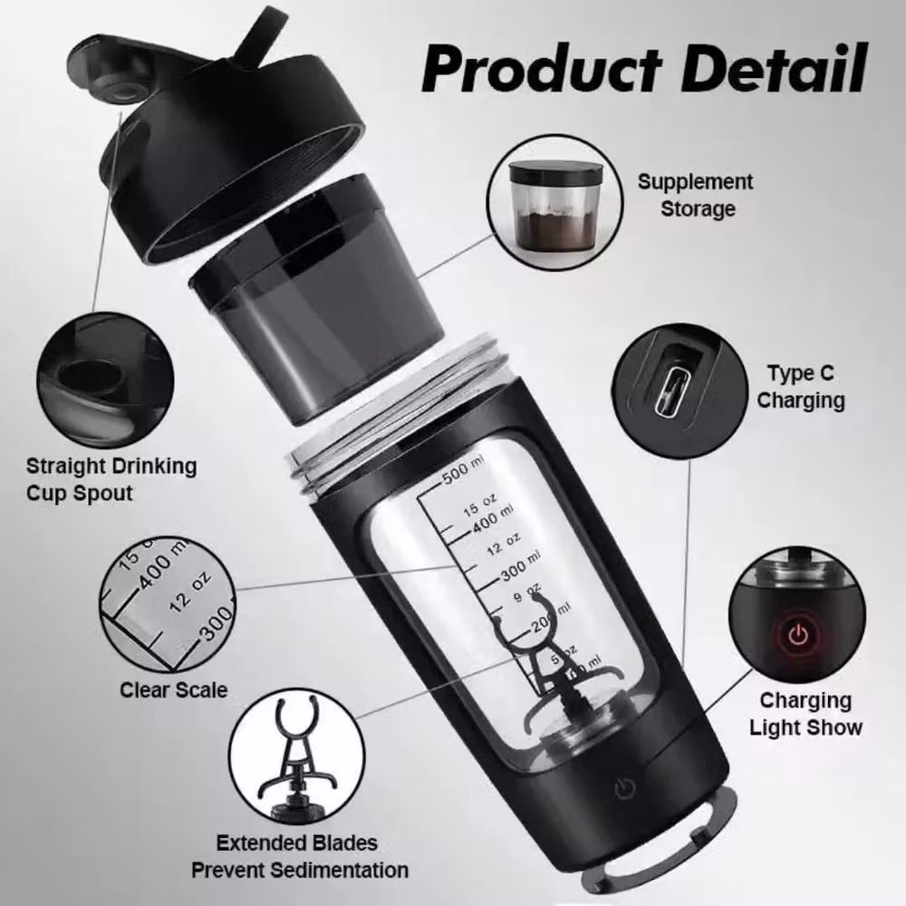 NESTLUNE Electric Smart Protein Shaker Mixer Cup Bottle, Black – 2