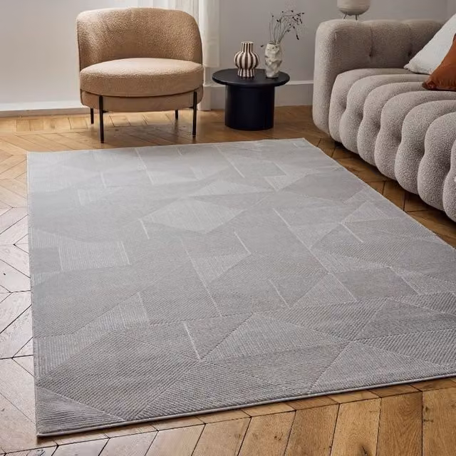 THE RUGS Carmel Modern Geometric Area Rug in Grey, W: 120 cm x D: 170 cm
