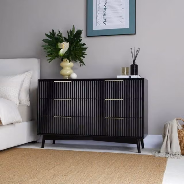 Home Garden Direct Monza 6 Chest of Drawers with Fluted Front in Black