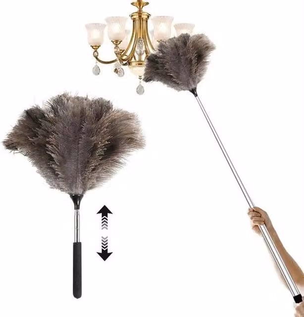 NESTLUNE Extendable Telescopic Pole Long Duster in Brown with Stainless Steel Handle