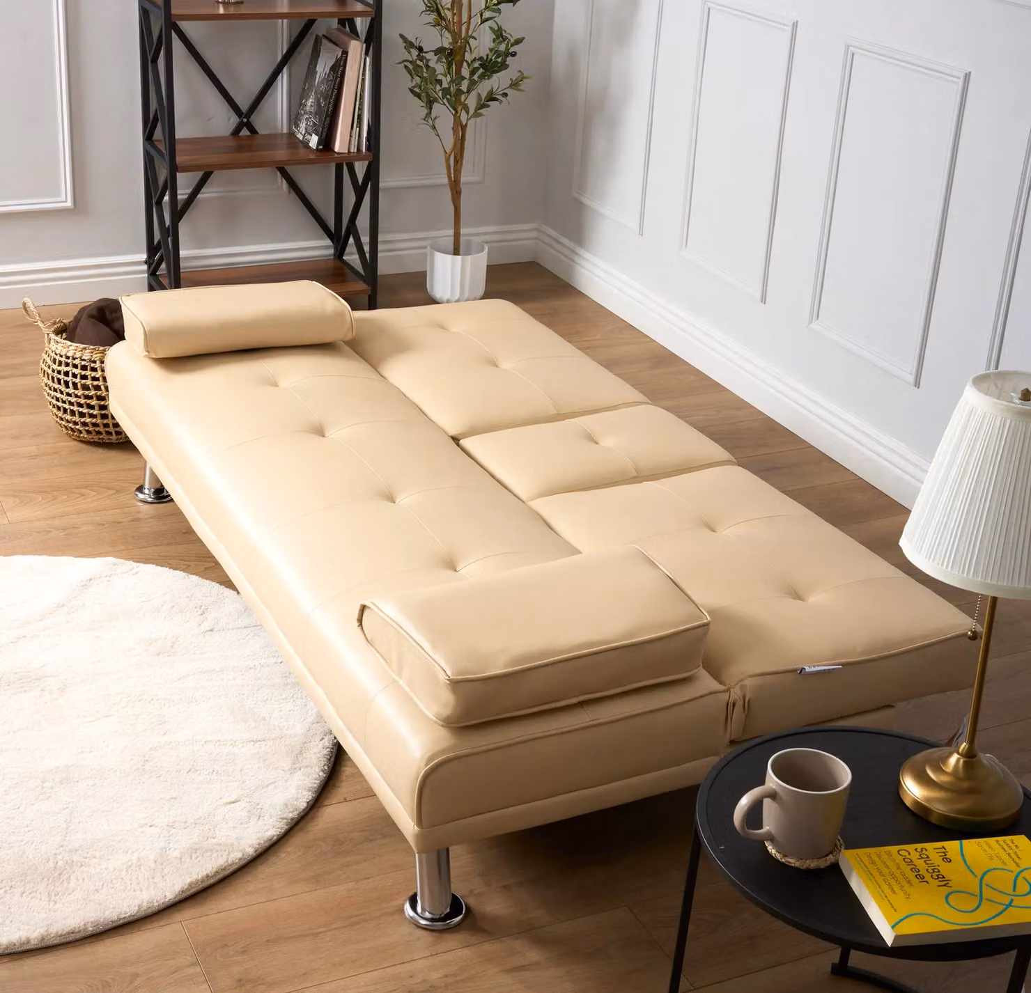 Bravich LTD Manhattan 2 Seater Click Clack Sofa Bed in Beige Faux Leather – 3