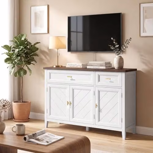 HOMCOM Modern Sideboard in White, Brown and Gold, W: 110 cm, D: 35 cm, H: 80.5 cm – 5