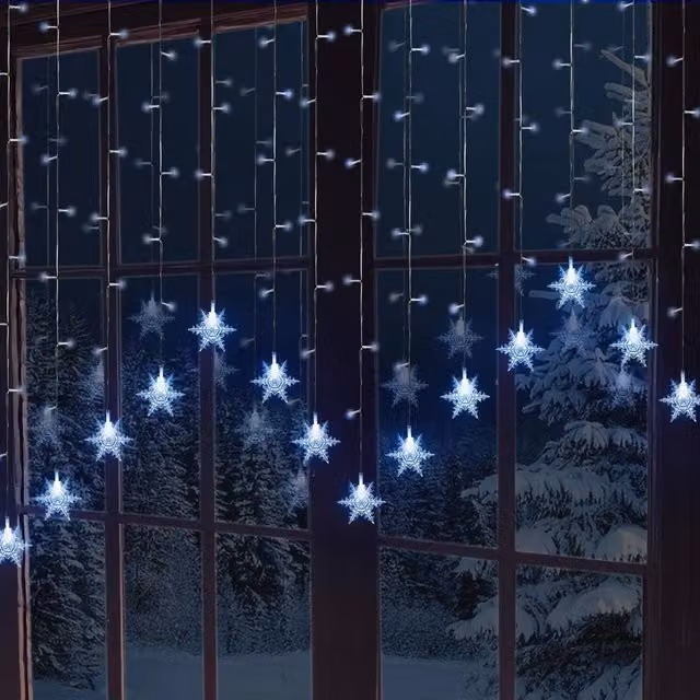 Globrite 104 LED Star Curtain Fairy Lights in Cool White with Remote Control – 1