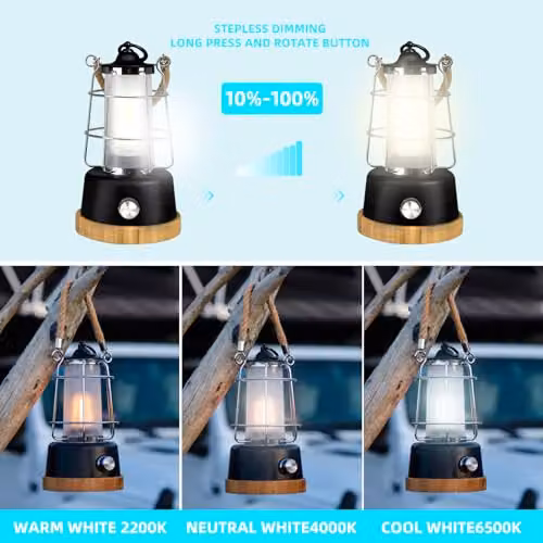 Harper Living Retro Rechargeable LED Camping Lantern, Dimmable and Water Resistant, Black – 9