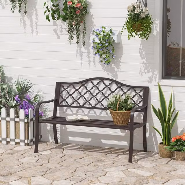 Outsunny Antique Style 2 Seater Outdoor Garden Bench in Brown